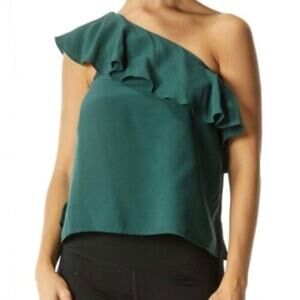 Anthropologie's Maeve Women's Silk One Shoulder Blouse Sleeveless Green Size 12